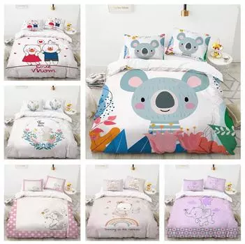 Комплект постельного белья с изображением животных из мультфильмов для девочек и детей, пододеяльник, наволочка, 2/3 шт., односпальная двуспальная кровать, покрывало, подарок, мягкий домашний текстиль Baby 100x135cm