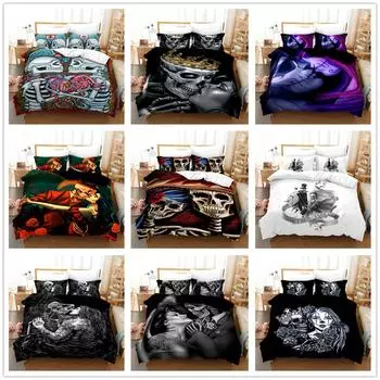 Комплект постельного белья с изображением головы черепа для пары, одеяло и наволочка для взрослой спальни, двуспальная кровать, полноразмерное постельное белье для спальни, украшение дома Baby 100x135cm