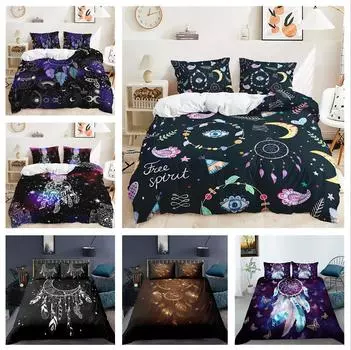 Комплект постельного белья с изображением черного ловца снов 3D с черными устойчивыми к пятнам пододеяльником и наволочкой, 2/3 предмета, AU/DE/US, полноразмерный моющийся домашний декор Baby 100x135cm