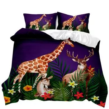 Комплект постельного белья с изображением лесных животных и пятнистого оленя, комплект постельного белья с изображением животных в стиле сафари и зоопарка, двуспальный комплект постельного белья с изображением двухспальной кровати и королевы, полиэстеровы