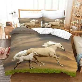 Комплект постельного белья с изображением диких лошадей, 3D-принт с изображением животных, уникальный экзотический стиль, одеяло размера King Size для детей, комплект постельного белья из полиэстера 70x133cm 2pcs