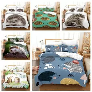 Комплект постельного белья с изображением животных, пододеяльник с изображением ежа, наволочки 2/3 шт., покрывало для двуспальной кровати, односпальная кровать, домашний текстиль Baby 100x135cm