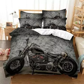 Комплект постельного белья с изображением мотоцикла 3D Queen Bedding Duvet Cover Set Bedding Bed Cover Queen Bedroom Bed Cover Set Bed Set 70x133cm 2pcs золотой