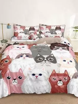 Комплект постельного белья с изображением кошек, размер Queen, постельное белье из 100% хлопка, 1 пододеяльник и 2 наволочки для детей, подростков, мальчиков и девочек 135X200cm