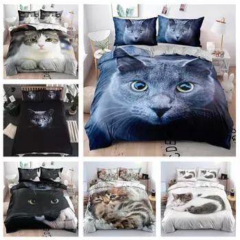 Комплект постельного белья с изображением кошек, напечатанный на 3D-принтере, для девочек и женщин, с рисунками животных, пуховые пододеяльники и наволочки, комплект пододеяльников для односпальной кровати из 2/3 предметов, подарок DE 100x135cm