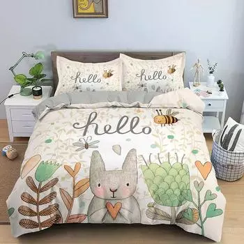 Комплект постельного белья с изображением кролика из мультфильма для детей, девочек и женщин, пододеяльник из полиэстера с наволочкой, полиэстеровое одеяло 70x133cm 2pcs