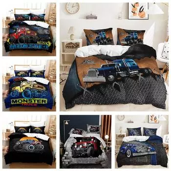 Комплект постельного белья с изображением внедорожника, напечатанный на 3D-принтере, пуховый пододеяльник и наволочка для комнаты мальчика, 2/3 шт., комплект пододеяльников для односпальной и двуспальной кровати, подарок DE 100x135cm