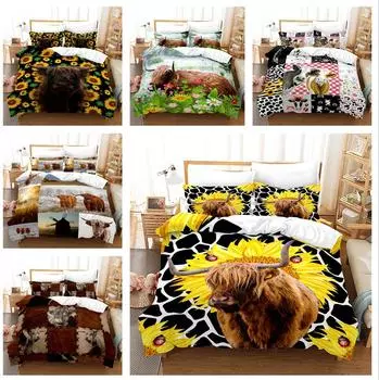 Комплект постельного белья с изображением подсолнуха и яка, одеяло с изображением животных, наволочка 2/3 шт., покрывало для двуспальной кровати размера «king-size», односпальная двуспальная кровать, домашний текстиль Baby 100x135cm