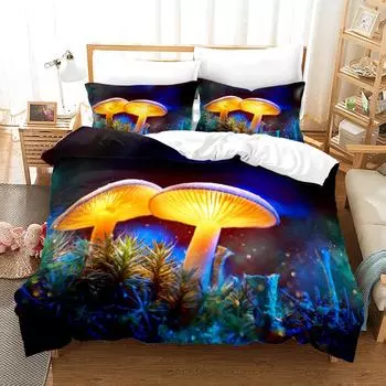 Комплект постельного белья с изображением грибов размера King Queen, фиолетовый, синий, с рисунком грибов, комплект постельного белья из полиэстера для мальчика и девочки 70x133cm 2pcs