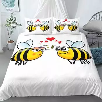 Комплект постельного белья с изображением пчелы, милые мультяшные пчелки, милые животные, полиэстеровый пододеяльник с наволочкой, комплект постельного белья размера «king-size» и «queen-size» 70x133cm 2pcs