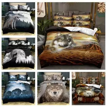Комплект постельного белья с изображением животных из 3D-травы, волчий пух, пододеяльник, наволочка, 2/3 шт., подарок на день рождения, покрывало для кровати размера «king-size», домашний текстиль Baby 100x135cm