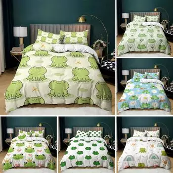 Комплект постельного белья с изображением лягушки из мультфильма, светло-зеленый комплект постельного белья с изображением лягушки из мультфильма, милый комплект постельного белья с изображением стрекозы для ребенка, размер Twin, полиэстеровый чехол для п