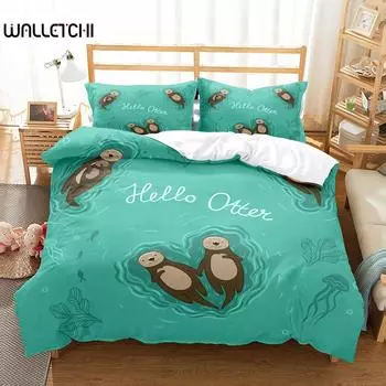 Комплект постельного белья с изображением морских животных, милый кавайный пододеяльник, размер King Queen Double для детей, мальчиков, девочек, подростков, комплект постельного белья EU single(135x200cm)