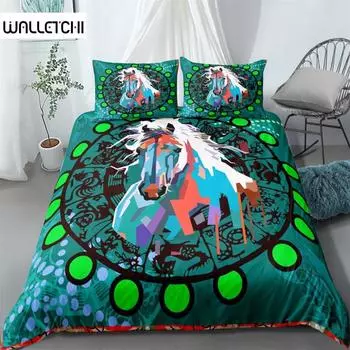 Комплект постельного белья с изображением лошади и ковбоя, комплект постельного белья с изображением животных для мальчиков и девочек из микрофибры, абстрактный Ловец снов, пододеяльник EU single(135x200cm)