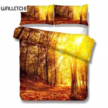 Комплект постельного белья с изображением опавших листьев и леса, односпальная кровать размера «queen-size» в Великобритании, двуспальная кровать в США ... комплект постельного белья размера «king-size» EU single(135x200cm)