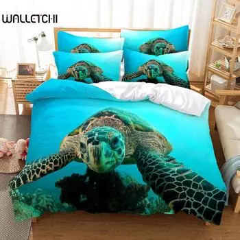 Комплект постельного белья с изображением морской черепахи, комплект постельного белья с 3D-принтом, комплект постельного белья размера «queen size», модный дизайн EU single(135x200cm)