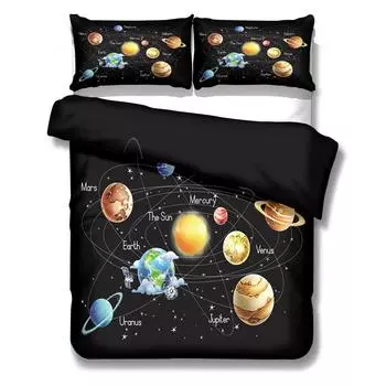 Комплект постельного белья с изображением карты солнечной системы, двуспальная кровать размера «king-size», двуспальная кровать «queen-size», односпальная кровать, комплект постельного белья EU single(135x200cm)