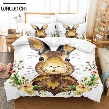 Комплект постельного белья с изображением кролика, напечатанный на 3D-принтере, пододеяльник с наволочкой, двуспальная кровать, односпальная кровать размера «king-size» EU single(135x200cm)