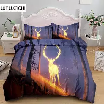 Комплект постельного белья с изображением оленей 3D, двуспальная кровать, двуспальная кровать, односпальная кровать, пододеяльник, наволочки, комплект постельного белья EU single(135x200cm)