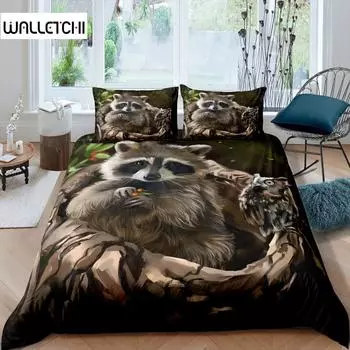 Комплект постельного белья с изображением енота, милый комплект постельного белья с изображением животных, одеяло в стиле дикой природы, покрывало из полиэстера размера «king size» EU single(135x200cm)