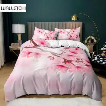 Комплект постельного белья с изображением цветка сливы, комплект постельного белья с розовыми цветами для девочек из микрофибры с принтом веток в японском стиле EU single(135x200cm)