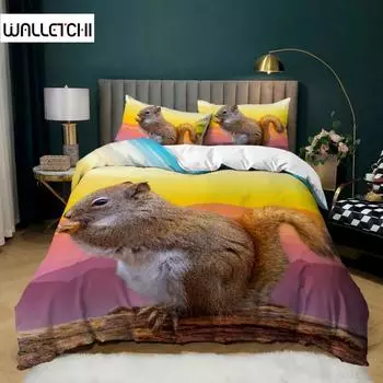 Комплект постельного белья с изображением белки, милый комплект постельного белья с изображением веток белки для детей, мальчиков и девочек из микрофибры с изображением животных, комплект постельного белья размера «king size» EU single(135x200cm)