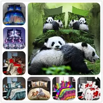 Комплект постельного белья с изображением животных панды 3D Queen Twin Size, пододеяльник, простыня, наволочки, комплект постельного белья EU single(135x200cm)