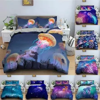 Комплект постельного белья с изображением морских животных и рисунком медузы. Мягкий чехол с наволочкой и рисунком «Полный размер Queen King». Домашний декор. 70x133cm 2pcs