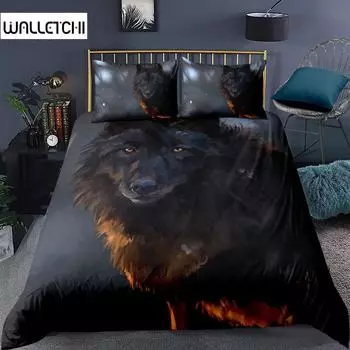 Комплект постельного белья с изображением животных в экзотическом стиле для мальчиков, комплект постельного белья с 3D-принтом животных, черный волк, двуспальная кровать размера «king-size», полиэстер, одеяло EU single(135x200cm)