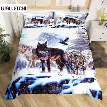 Комплект постельного белья с изображением волка, комплект постельного белья Queen для детей и подростков из микрофибры с изображением животных, комплект постельного белья с рисунком снежного волка и принтом диких животных EU single(135x200cm)