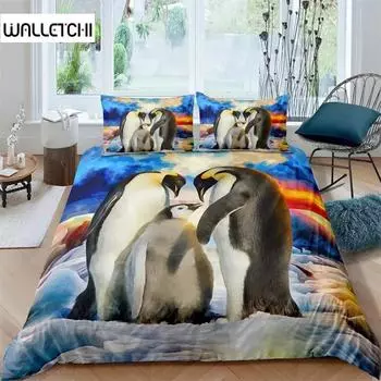 Комплект постельного белья с изображением пингвина в мультяшном стиле, комплект постельного белья для девочек, односпальная кровать для взрослых, размер Queen, пододеяльник, наволочка, постельное белье 135X200cm