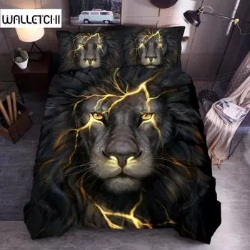 Комплект постельного белья с изображением животных, размер Queen, полиэстер, молния, лев, серый, черный, мягкий комплект постельного белья для мальчиков-подростков, мужчин EU single(135x200cm)