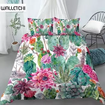 Комплект постельного белья с изображением кактуса, размер Queen, мятно-зеленый весенний сад с букетом колючих растений в стиле бохо, комплект постельного белья из 2/3 предметов EU single(135x200cm)