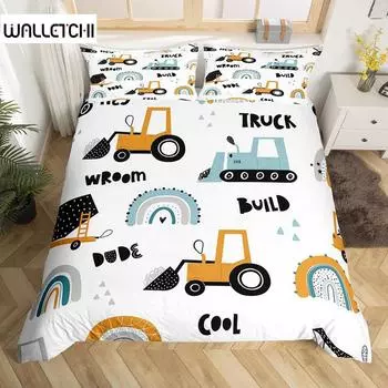 Комплект постельного белья с изображением грузовика-экскаватора размера Queen Size для детей, комплект постельного белья с изображением мультфильма «Трактор», «Инженерная техника», «Строительная тема» EU single(135x200cm)