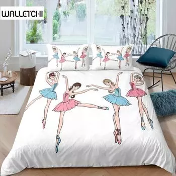 Комплект постельного белья с изображением балерины Комплект постельного белья с изображением балерины для девочек, комплект постельного белья Beauty Ballet Quilt Cover Twin Queen King Microfiber Bedwear EU single(135x200cm)