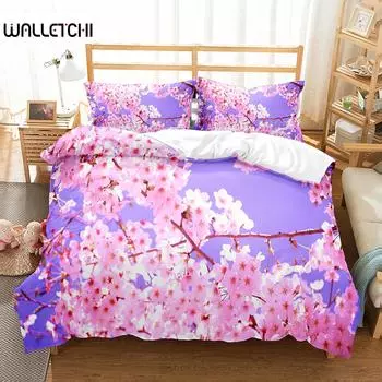 Комплект постельного белья с изображением цветущей вишни King Queen Full Size Pink Flower Polyester Blanket Cover For Children Teens Adults Bed Set EU single(135x200cm)