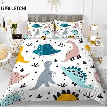 Комплект постельного белья с изображением динозавра из мультяшной микрофибры King, милый комплект постельного белья с изображением динозавра из мультяшной микрофибры, комплект постельного белья с изображением животных джунглей для девочек EU single(135x20