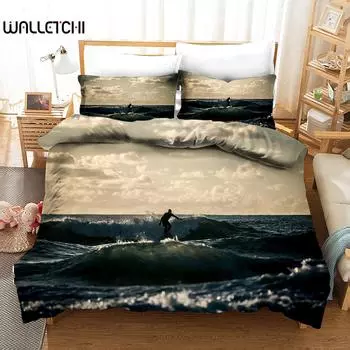 Комплект постельного белья с изображением серфинга, комплект постельного белья с изображением досок для серфинга, молодежный комплект постельного белья с изображением океана и спорта для подростков, полиэстер, волны, серфинг, океан, королева, пододеяльник