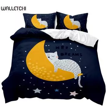 Комплект постельного белья с изображением кота, милый комплект постельного белья с рисунком кота для мальчиков и девочек, с рисунком животного, с рисунком кота, размер Queen King, полиэстер, одеяло EU single(135x200cm)