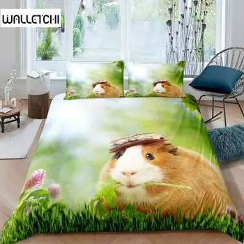 Комплект постельного белья с изображением морской свинки, милый комплект постельного белья с рисунком морской свинки, комплект постельного белья с изображением животных для мальчиков и девочек, комплект постельного белья из полиэстера с изображением сада