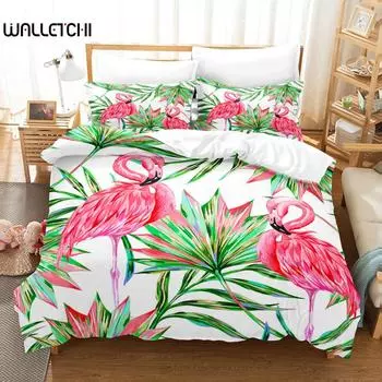 Комплект постельного белья с изображением фламинго, тропическое животное, комплект постельного белья с изображением листьев пальмы, полиэстер, тема природы, королевское одеяло, покрывало EU single(135x200cm)