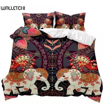 Комплект постельного белья с изображением слона в стиле бохо, комплект постельного белья с изображением слона в стиле богемы, комплект постельного белья с изображением слона в стиле сафари, животных, индийский, экзотический, королевский, королевский, поли