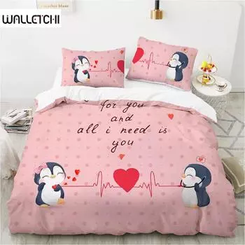Комплект постельного белья с изображением мультяшных животных, комплект постельного белья с изображением милого пингвина в виде сердца для детей, полиэстеровое одеяло «Все, что мне нужно — это ты» EU single(135x200cm)