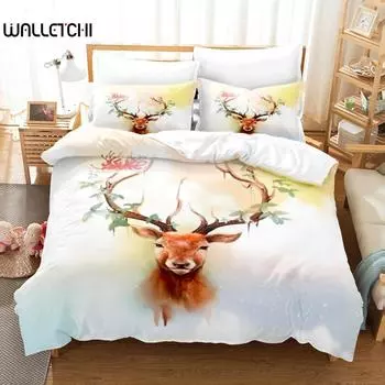 Комплект постельного белья с изображением оленя Комплект постельного белья с изображением диких лесных животных Натуральное постельное белье для детей и подростков Двуспальное одеяло размера «queen-size» из полиэстера EU single(135x200cm)