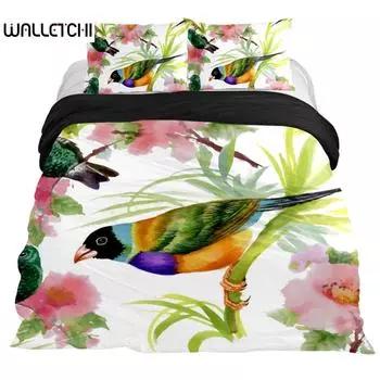 Комплект постельного белья с изображением колибри, комплект постельного белья с изображением тропических цветов и цветов природы, размер Queen, 2/3 шт., чехол для одеяла EU single(135x200cm)