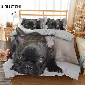 Комплект постельного белья с изображением французского бульдога размера King Size, милый комплект постельного белья с изображением щенка и животных для детей-подростков из полиэстера, 2/3 шт., мягкое одеяло EU single(135x200cm)