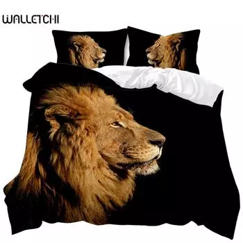 Комплект постельного белья с изображением льва и тигра, комплект постельного белья с 3D-принтом «Тигр», детский комплект постельного белья из полиэстера с животными, двуспальный размер «Queen King Size» EU single(135x200cm)