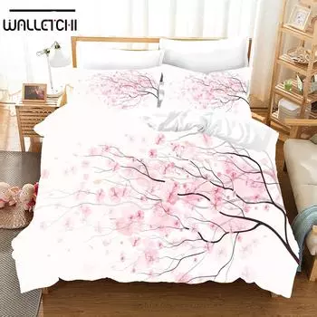 Комплект постельного белья с изображением японской сакуры, напечатанный на 3D принтере, пододеяльник с наволочкой, двуспальная кровать, односпальная кровать размера «king-size» EU single(135x200cm)