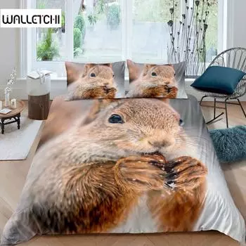 Комплект постельного белья с изображением белки, комплект постельного белья для близнецов с изображением белки, 3D-покрывало с изображением животных, тема природы, королевский размер, полиэстеровое одеяло EU single(135x200cm)
