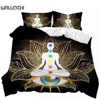 Комплект постельного белья с изображением Будды, индийское искусство, богема, мандала, дзен, тематический комплект постельного белья, медитация, буддийский лотос, цветочный полиэстер, одеяло EU single(135x200cm)